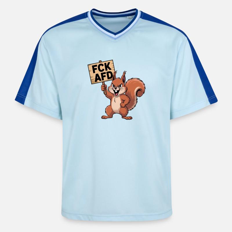 FCK AFD - Antifa Eichhörnchen Tee - Unisex Football Style Mesh T-Shirt - Hellblau/Dunkelblau
