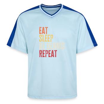 Essen, schlafen, sei Dennis, wiederhole Retro-Name - Unisex Football Style Mesh T-Shirt - Hellblau/Dunkelblau - Vorne - AI Model Female 172 light (172cm) & AI Model Male 178 dark (178cm)