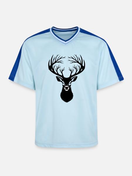 Deer Head Antler Silhouette - Unisex Football Style Mesh T-Shirt - light blue/dark blue