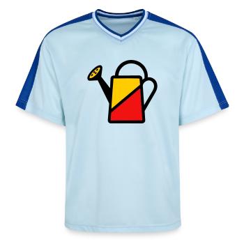 Zweifarbiger Gießdosen-Werkzeug Gemüsegärtner - Unisex Football Style Mesh T-Shirt - Hellblau/Dunkelblau - Vorne - AI Model Female 172 light (172cm) & AI Model Male 178 dark (178cm)