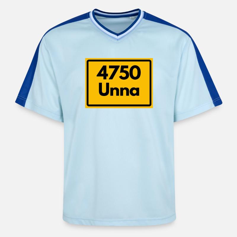OLD POSTCODE POSTCODE RETRO 4750 UNNA - Unisex Football Style Mesh T-Shirt - light blue/dark blue