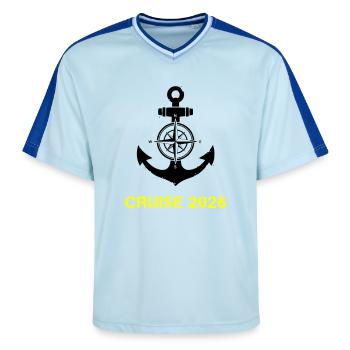 Cruise 2026 Anchor Compass - Unisex Football Style Mesh T-Shirt - light blue/dark blue - Front - AI Model Female 172 light (172cm) & AI Model Male 178 dark (178cm)