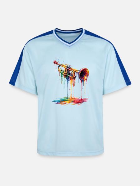 Trumpet with dripping paint - Unisex Football Style Mesh T-Shirt - light blue/dark blue