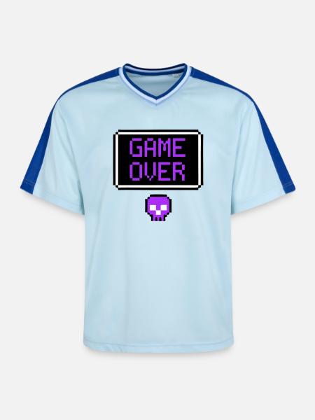 Game Over Skull Pixel Art - Unisex Football Style Mesh T-Shirt - light blue/dark blue
