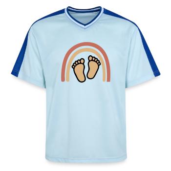 Baby Feet Rainbow Boho - Unisex Football Style Mesh T-Shirt - light blue/dark blue - Front - AI Model Female 172 light (172cm) & AI Model Male 178 dark (178cm)
