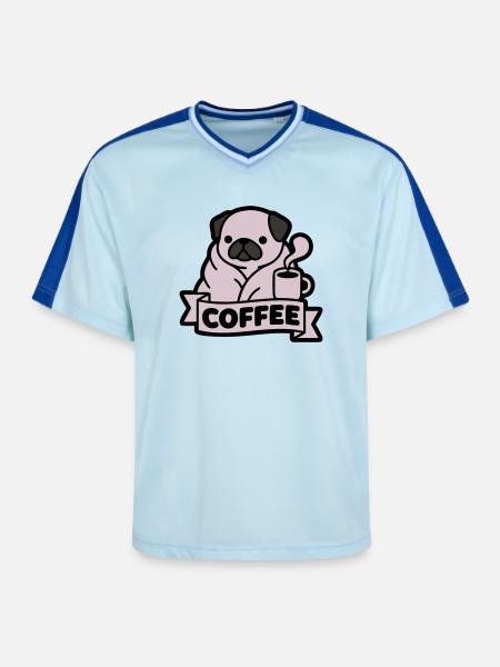 Pug Coffee Morning Grouch Banner - Unisex Football Style Mesh T-Shirt - light blue/dark blue