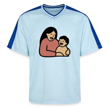 Mom Baby Hug Love - Unisex Football Style Mesh T-Shirt - light blue/dark blue - Front - AI Model Female 172 light (172cm) & AI Model Male 178 dark (178cm)