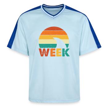 Minimal Shark Week Ocean Marine Style - Unisex Football Style Mesh T-Shirt - Hellblau/Dunkelblau - Vorne - AI Model Female 172 light (172cm) & AI Model Male 178 dark (178cm)