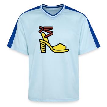 High Heel Shoe Fashion Italy Fashionista - Unisex Football Style Mesh T-Shirt - light blue/dark blue - Front - AI Model Female 172 light (172cm) & AI Model Male 178 dark (178cm)