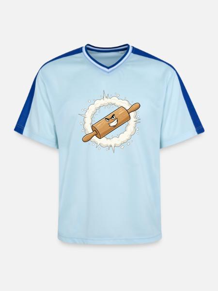 Angry Rolling Pin Cartoon - Unisex Football Style Mesh T-Shirt - light blue/dark blue