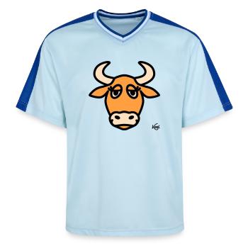 Stier groß - Unisex Football Style Mesh T-Shirt - Hellblau/Dunkelblau - Vorne - AI Model Female 172 light (172cm) & AI Model Male 178 dark (178cm)