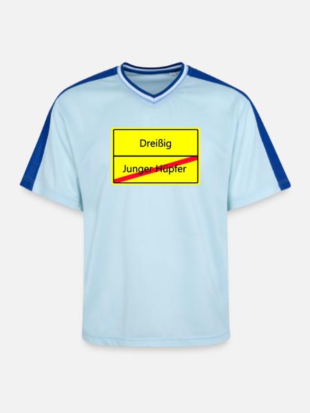 Warnschild Humor: Junger Hüpfler - Unisex Football Style Mesh T-Shirt - Hellblau/Dunkelblau