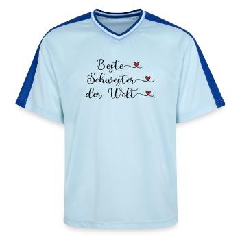 Beste Schwester der Welt Herz Geschenk - Unisex Football Style Mesh T-Shirt - Hellblau/Dunkelblau - Vorne - AI Model Female 172 light (172cm) & AI Model Male 178 dark (178cm)