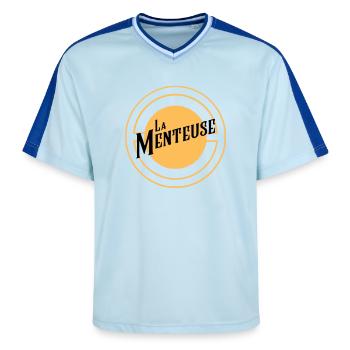 La Menteuse - T-shirt de foot unisexe en mesh - bleu clair/bleu foncé - Devant - AI Model Female 172 light (172cm) & AI Model Male 178 dark (178cm)