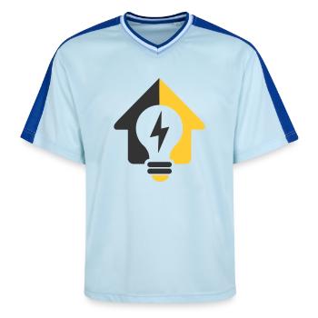Electric Home Light Bulb Logo - Unisex Football Style Mesh T-Shirt - light blue/dark blue - Front - AI Model Female 172 light (172cm) & AI Model Male 178 dark (178cm)