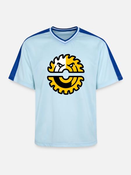 Circular Saw Mascot Logo - Unisex Football Style Mesh T-Shirt - light blue/dark blue