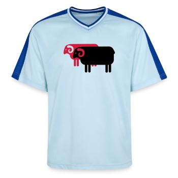 Heidschnucken Lüneburger Heide - Unisex Football Style Mesh T-Shirt - Hellblau/Dunkelblau - Vorne - AI Model Female 172 light (172cm) & AI Model Male 178 dark (178cm)
