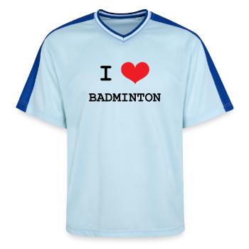 Badminton - Sport - Racket - Unisex Football Style Mesh T-Shirt - light blue/dark blue - Front - AI Model Female 172 light (172cm) & AI Model Male 178 dark (178cm)