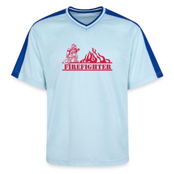 Freiwillige Feuerwehr , Shirt ,Firefigther ...(25) - Unisex Football Style Mesh T-Shirt - Hellblau/Dunkelblau - Vorne - AI Model Female 172 light (172cm) & AI Model Male 178 dark (178cm)