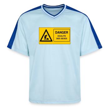Gender equality - Unisex Football Style Mesh T-Shirt - light blue/dark blue - Front - AI Model Female 172 light (172cm) & AI Model Male 178 dark (178cm)
