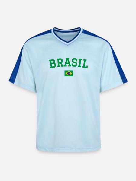 Brasilien Flagge Design Grün - Unisex Football Style Mesh T-Shirt - Hellblau/Dunkelblau