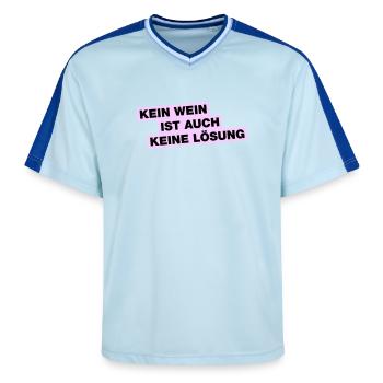 Kein WEIN ist auch keine Lösung - Unisex Football Style Mesh T-Shirt - Hellblau/Dunkelblau - Vorne - AI Model Female 172 light (172cm) & AI Model Male 178 dark (178cm)