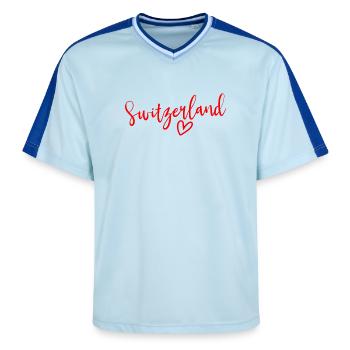 Schweiz Herz Frauenliebe Schweiz - Unisex Football Style Mesh T-Shirt - Hellblau/Dunkelblau - Vorne - AI Model Female 172 light (172cm) & AI Model Male 178 dark (178cm)