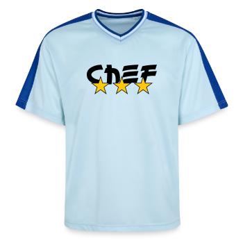 Chef - Kitchen - Cook - Unisex Football Style Mesh T-Shirt - light blue/dark blue - Front - AI Model Female 172 light (172cm) & AI Model Male 178 dark (178cm)