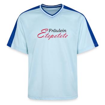 Miss Etepetete lettering - Unisex Football Style Mesh T-Shirt - light blue/dark blue - Front - AI Model Female 172 light (172cm) & AI Model Male 178 dark (178cm)