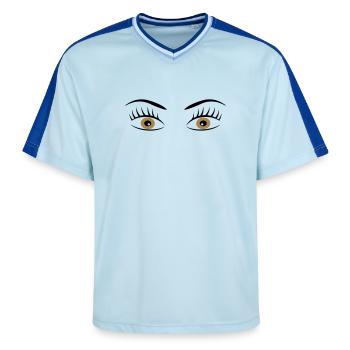 2541614 15414855 Auge - Unisex Football Style Mesh T-Shirt - Hellblau/Dunkelblau - Vorne - AI Model Female 172 light (172cm) & AI Model Male 178 dark (178cm)