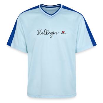 Kollegin mit Herz - Unisex Football Style Mesh T-Shirt - Hellblau/Dunkelblau - Vorne - AI Model Female 172 light (172cm) & AI Model Male 178 dark (178cm)