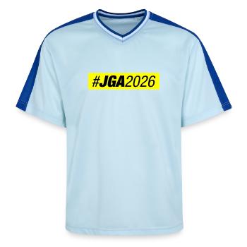 Jga 2026 Bachelor Party - Unisex Football Style Mesh T-Shirt - light blue/dark blue - Front - AI Model Female 172 light (172cm) & AI Model Male 178 dark (178cm)