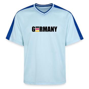 Germany | Deutschland | Flag | Flagge - Unisex Football Style Mesh T-Shirt - light blue/dark blue - Front - AI Model Female 172 light (172cm) & AI Model Male 178 dark (178cm)