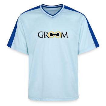 groom rings team bachelor party bachelor par - Unisex Football Style Mesh T-Shirt - light blue/dark blue - Front - AI Model Female 172 light (172cm) & AI Model Male 178 dark (178cm)