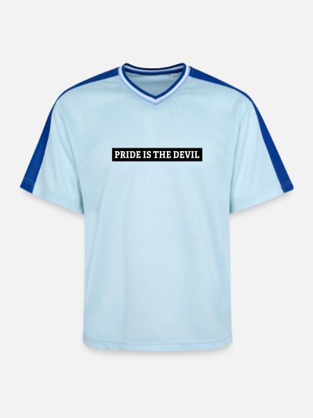pride is the devil - Unisex Football Style Mesh T-Shirt - Hellblau/Dunkelblau