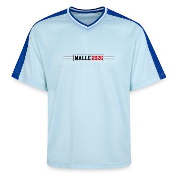 Malle 2026 - Unisex Football Style Mesh T-Shirt - light blue/dark blue - Front - AI Model Female 172 light (172cm) & AI Model Male 178 dark (178cm)