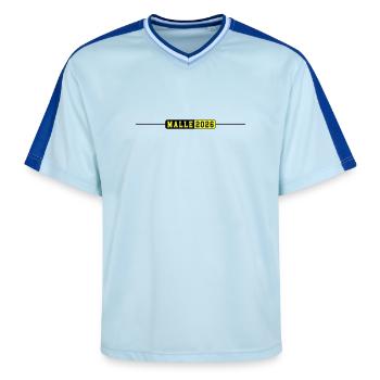 Malle 2026 - Unisex Football Style Mesh T-Shirt - light blue/dark blue - Front - AI Model Female 172 light (172cm) & AI Model Male 178 dark (178cm)