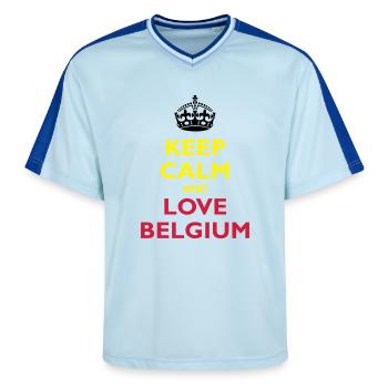 Keep Calm & Love Belgium - T-shirt de foot unisexe en mesh - bleu clair/bleu foncé - Devant - AI Model Female 172 light (172cm) & AI Model Male 178 dark (178cm)