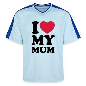 I love my mum - Unisex Football Style Mesh T-Shirt - light blue/dark blue - Front - AI Model Female 172 light (172cm) & AI Model Male 178 dark (178cm)