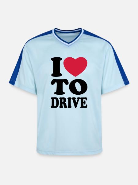 I love to drive - Ik hou van om te rijden - Unisex voetbal-T-shirt van mesh - lichtblauw/donkerblauw