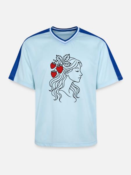 Frau mit Erdbeeren Erdbeermädchen - Unisex Football Style Mesh T-Shirt - Hellblau/Dunkelblau