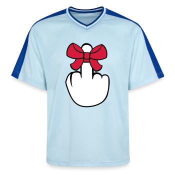 wanker middle finger show insult fuck you f - Unisex Football Style Mesh T-Shirt - light blue/dark blue - Front - AI Model Female 172 light (172cm) & AI Model Male 178 dark (178cm)