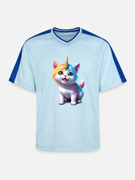 Unicorn Kitten - Unisex Football Style Mesh T-Shirt - light blue/dark blue