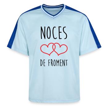 wheat wedding 3 years of marriage - Unisex Football Style Mesh T-Shirt - light blue/dark blue - Front - AI Model Female 172 light (172cm) & AI Model Male 178 dark (178cm)