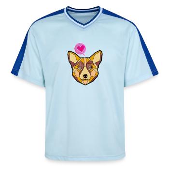Geometric Dog with Heart - Unisex Football Style Mesh T-Shirt - light blue/dark blue - Front - AI Model Female 172 light (172cm) & AI Model Male 178 dark (178cm)