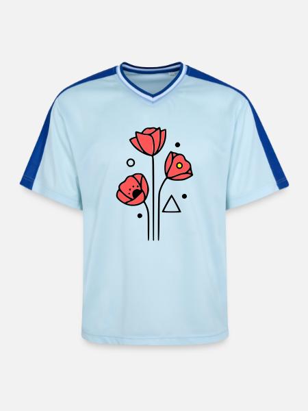 Poppy-Poppies-Minimalist-Line-Art-4 - Unisex Football Style Mesh T-Shirt - light blue/dark blue