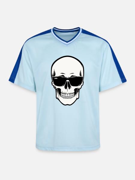 Skeleton with Sunglasses in Monochrome - Unisex Football Style Mesh T-Shirt - light blue/dark blue