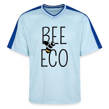 Bee Committed to Organic Transition - Unisex Football Style Mesh T-Shirt - light blue/dark blue - Front - AI Model Female 172 light (172cm) & AI Model Male 178 dark (178cm)
