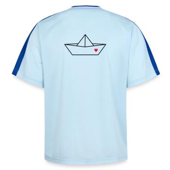 Bateau en papier bateau coeur je héberge un cadeau d'amour - T-shirt de foot unisexe en mesh - bleu clair/bleu foncé - Dos - AI Model Male 178 dark (178cm)