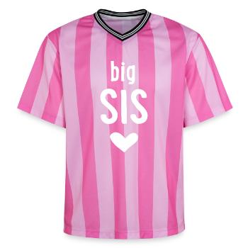 Grande Sœur - T-shirt de foot unisexe en mesh - rose/rose rayures - Devant - AI Model Female 172 light (172cm) & AI Model Male 178 dark (178cm)